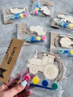 ست 3 عددی تابلو رنگ آمیزی چوبی آویزدار و گواش BIERSI سری WOOD CRAFTS طرح وسایل نقلیه و حیوانات کد 1062