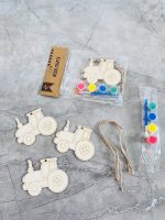 ست 3 عددی تابلو رنگ آمیزی چوبی آویزدار و گواش BIERSI سری WOOD CRAFTS طرح وسایل نقلیه و حیوانات کد 1062 - Image 3