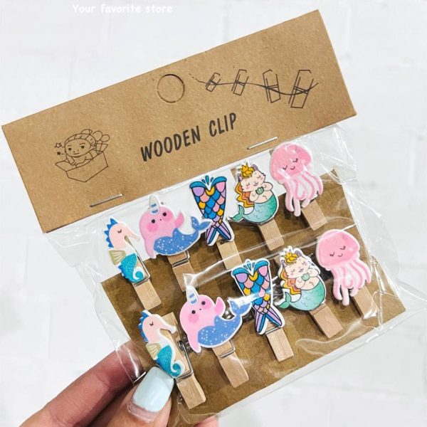 ست 10 عددی گیره چوبی WOODEN CLIP طرح پری دریایی