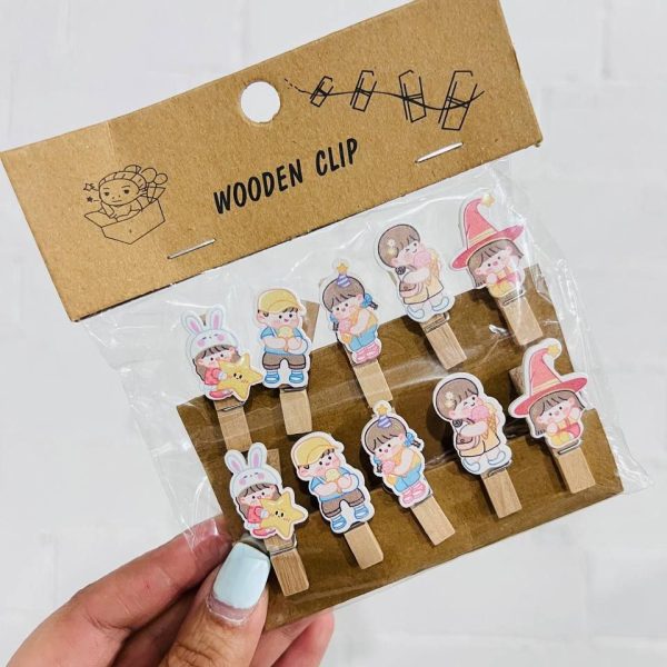 ست 10 عددی گیره چوبی WOODEN CLIP طرح دختر و پسر
