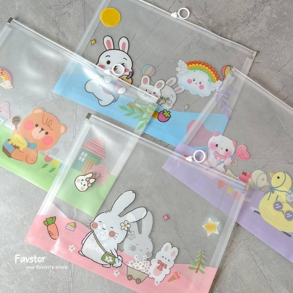 پوشه زیپ دار شفاف A4 طرح حیوانات cute کد FH-210