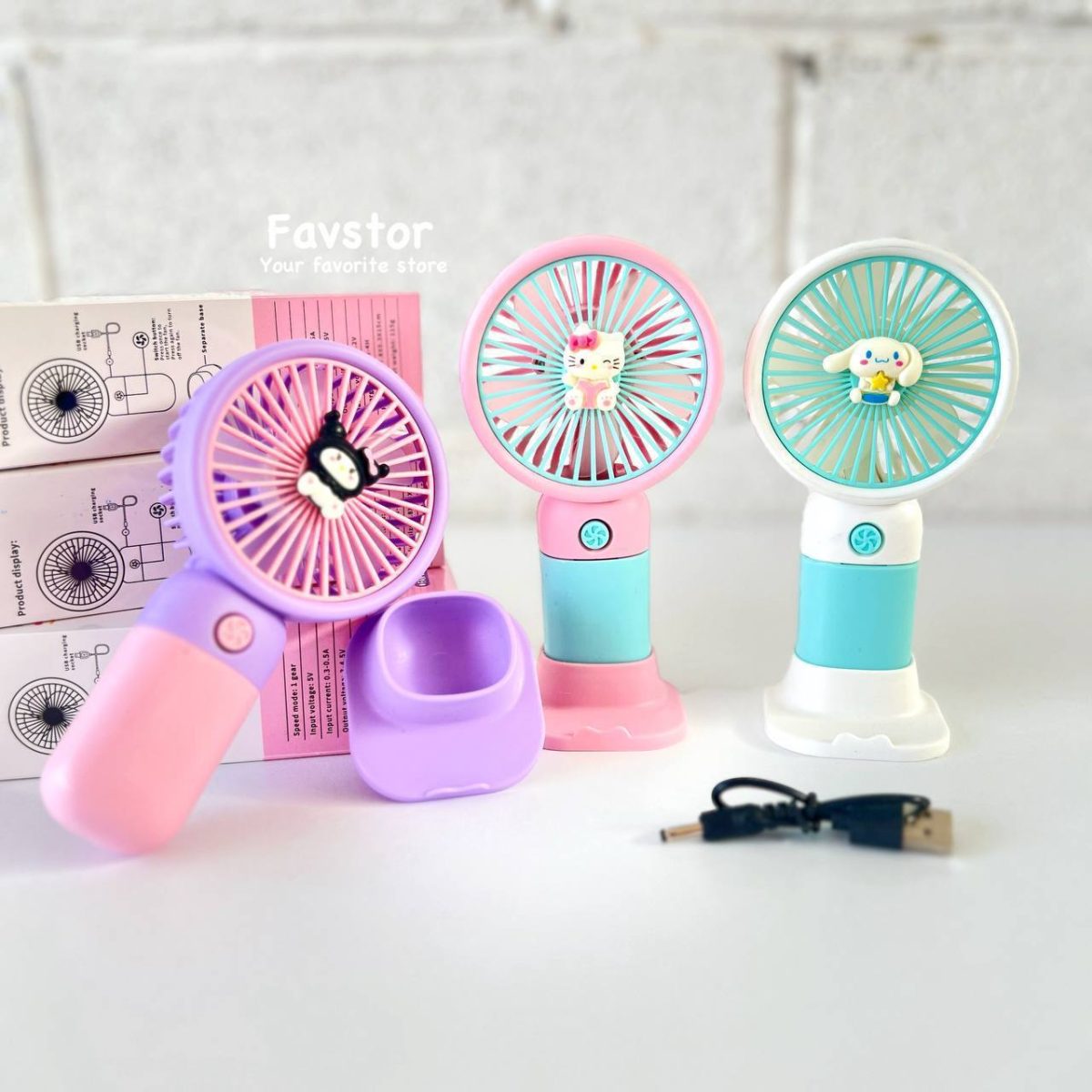 مینی فن شارژی دستی و رومیزی طرح کرومی و Sanrio - Image 1