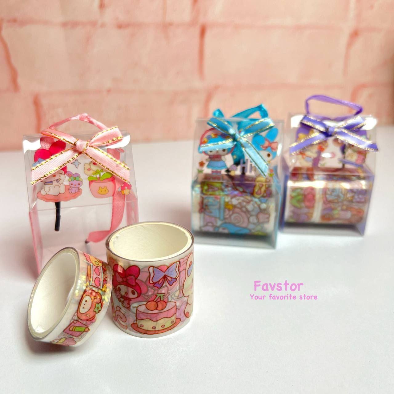 photo_2025-10-01_10-53-38 (2) ست 2 عددی چسب واشی شفاف طرح بگ پاپیونی کرومی و Sanrio کد SZ/59/04 - Image 1