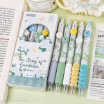 ست 5 عددی روان نویس کلیکی گریپ طرح دار MOKA طرح گل The Song of Gardenia کد MK-3266 - Image 2