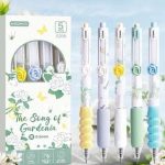 ست 5 عددی روان نویس کلیکی گریپ طرح دار MOKA طرح گل The Song of Gardenia کد MK-3266 - Image 5