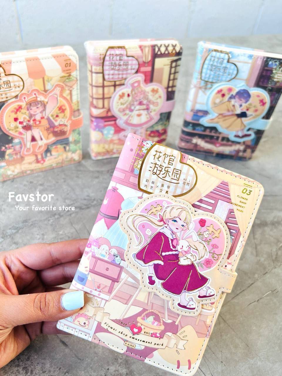 دفترچه جلد پفکی مگنتی JINGU طرح دختر FLOWER SHOP کد 6912