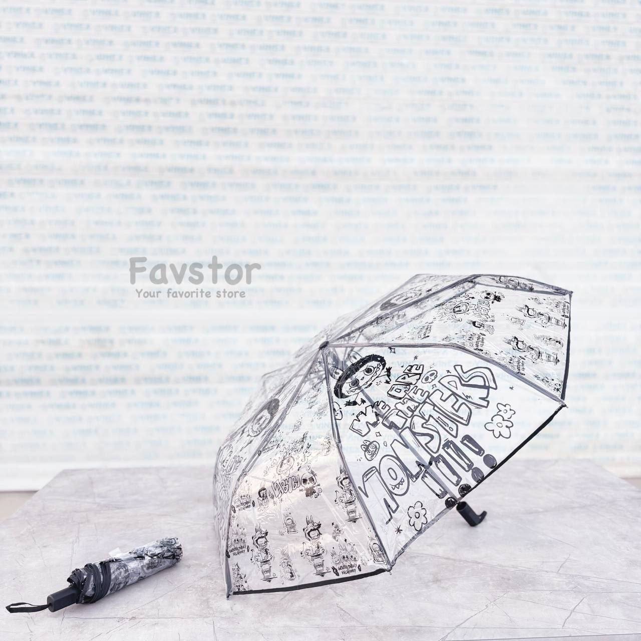 چتر تاشو شفاف طرح لابوبو مشکی