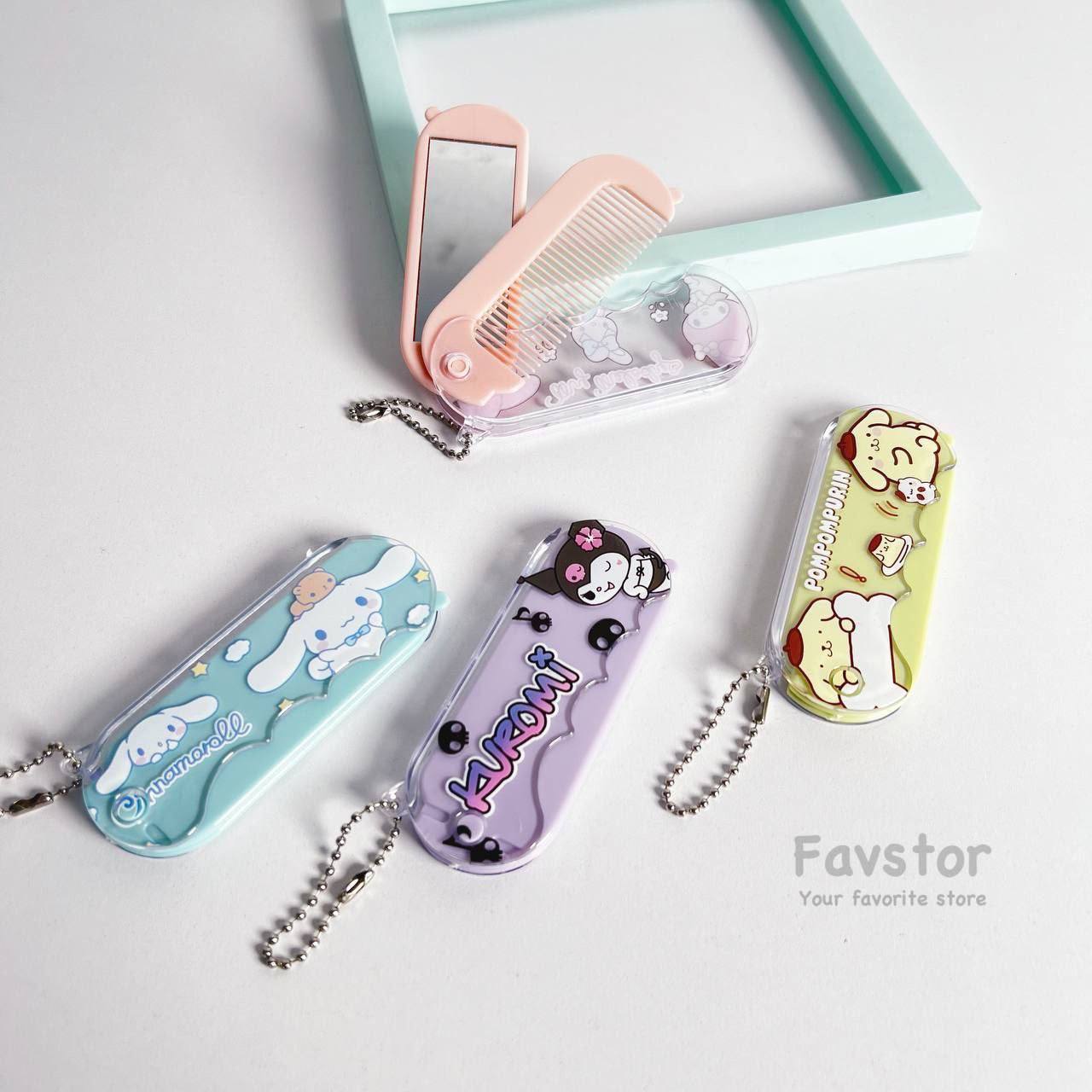 ست آینه و شانه آویزدار تاشو طرح کرومی و Sanrio کد 104