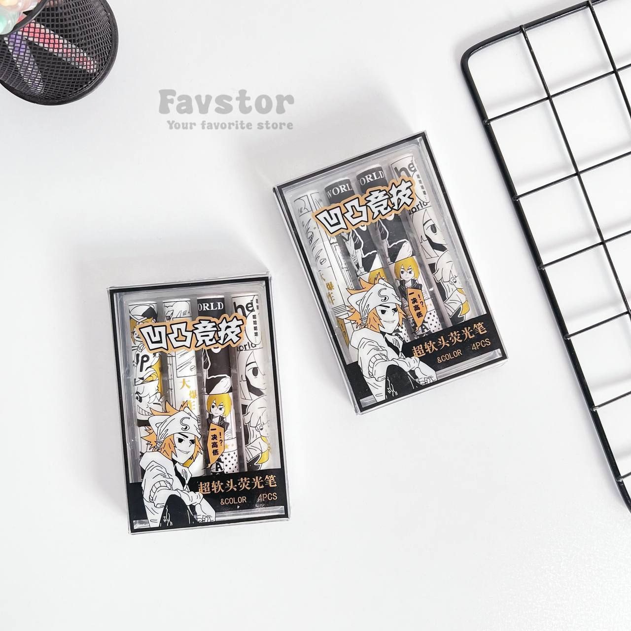 photo_2026-02-24_16-41-39 ست 4 عددی هایلایتر استوانه ای طرح انیمه کد CY-568 - Image 1