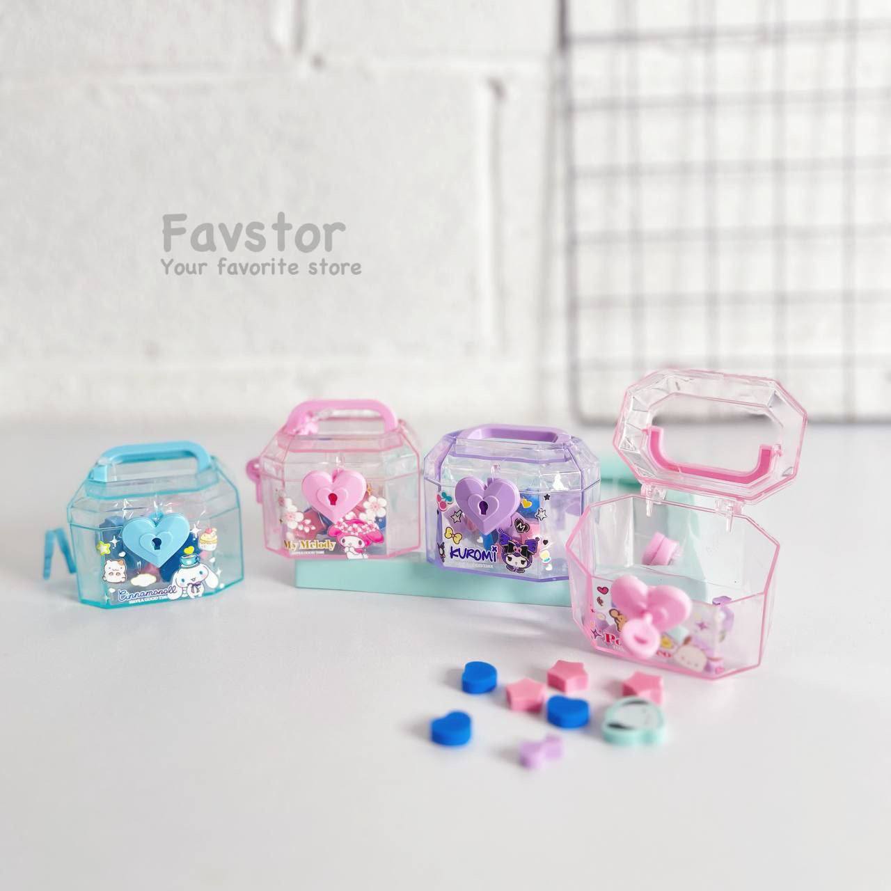 ست 8 عددی مینی پاک کن و باکس قفل دار طرح کرومی و Sanrio کد 836