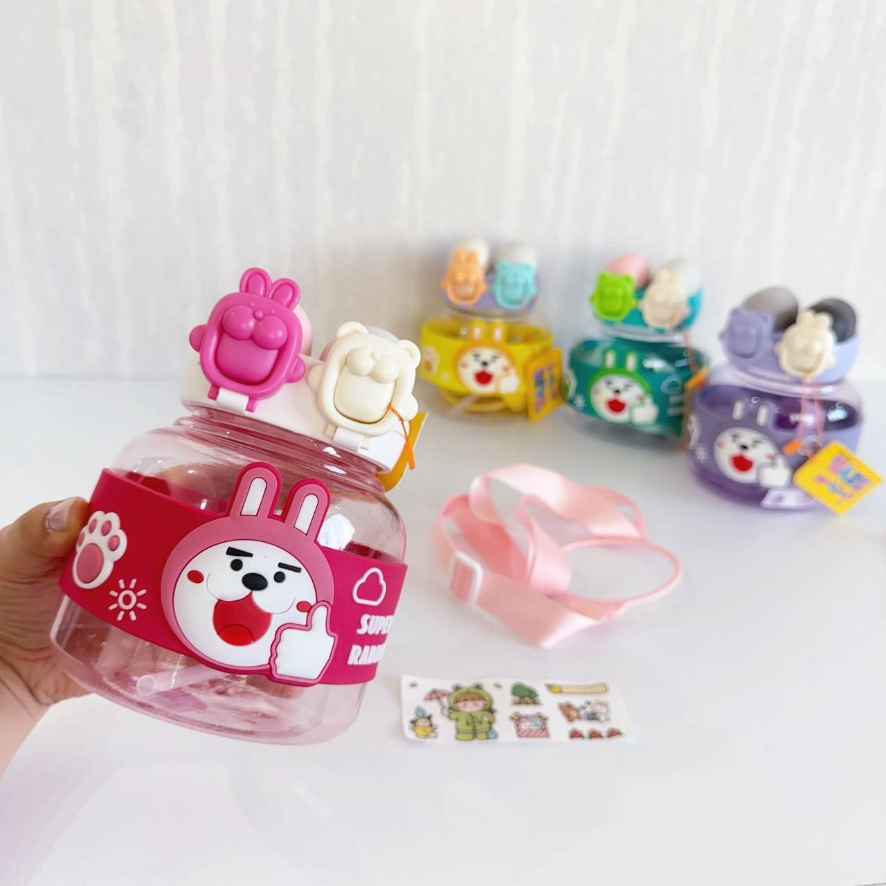 قمقمه دور سیلیکونی بند دار طرح خرگوش SUPER RABBIT کد 8005